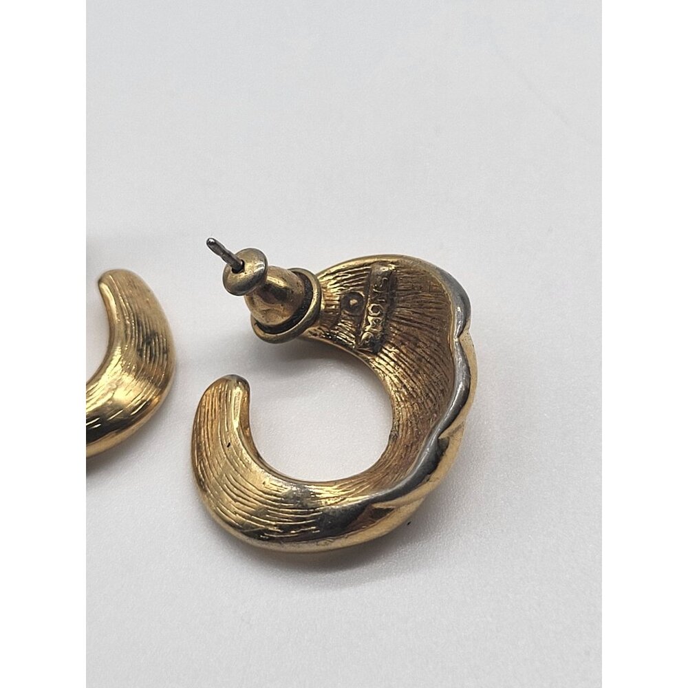 Monet Vintage Gold Tone Pierced Earrings Swirl C Half Hoop Classic - Picture 4 of 7
